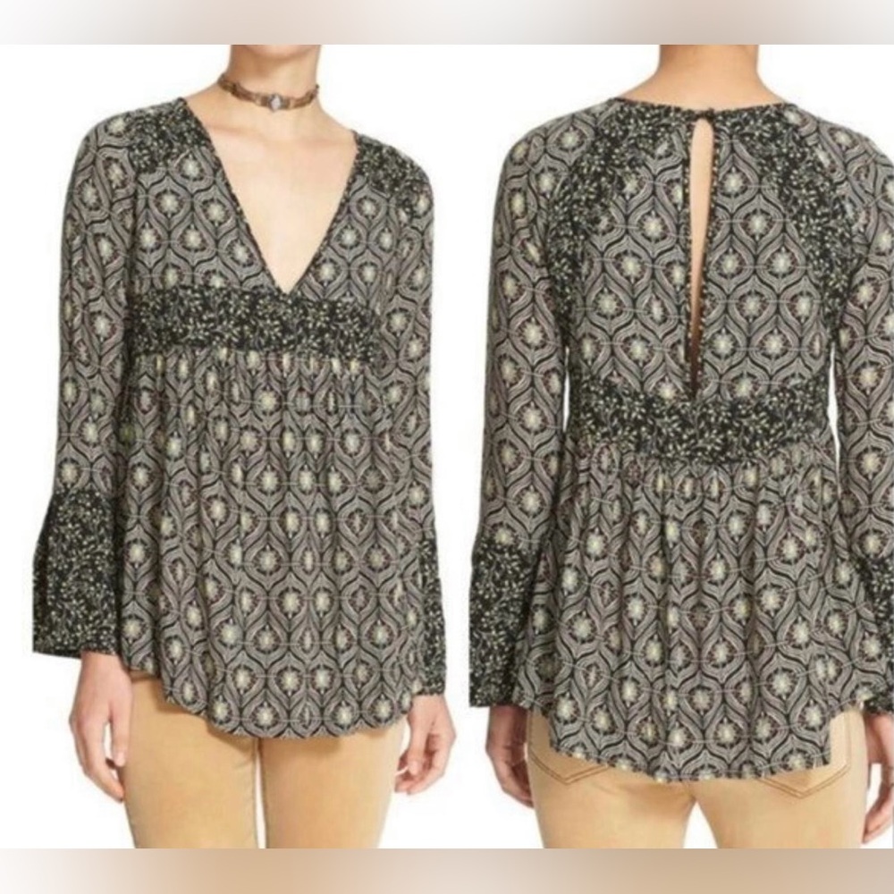 Free People Rolling Hills Print Bell Sleeve Festival Tunic